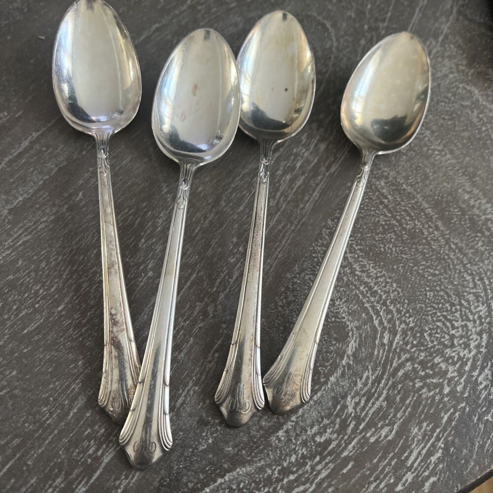 Vintage Gorham Lady Caroline Plate Monogram Silverplate Spoon | 6”| Set Of 4